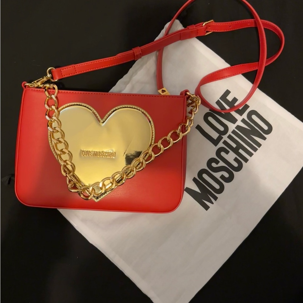 Unavailable-Love Moschino Red Gold Heart NWT DUSTBAG handbag